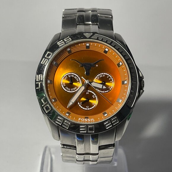 Texas Longhorns NCAA Stainless-Steel Chronograph Men's Watch by Fossil NEW - Picture 1 of 6